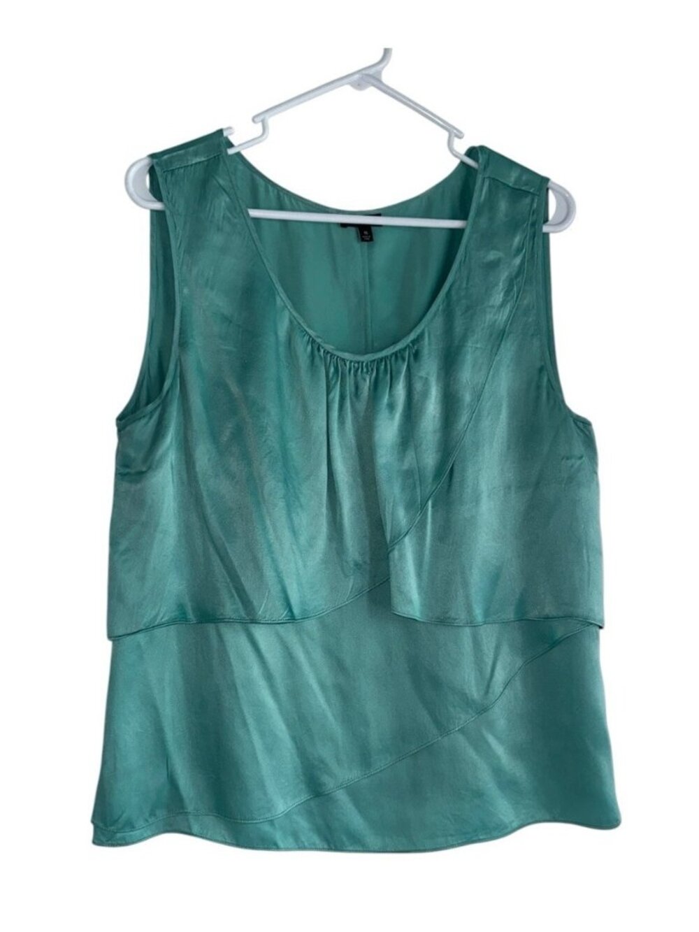 Talbots 100% Silk Ruffle Tiered Sleeveless Top Blouse Aqua Blue Color Size 16
